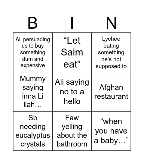 Mississauga Bingo Card