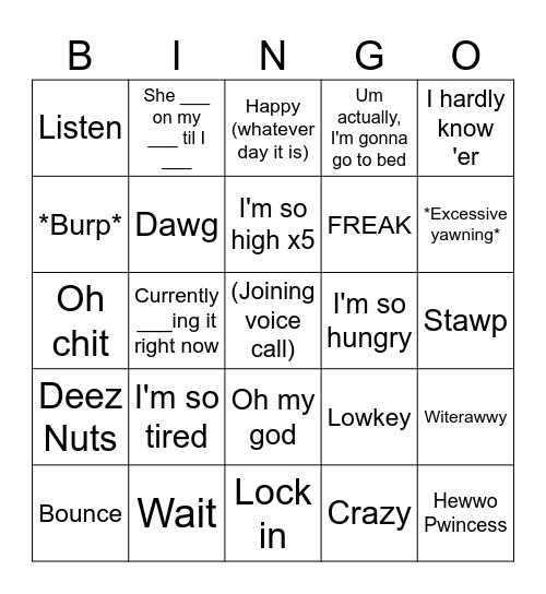 Cronga BINGO Card Bingo Card