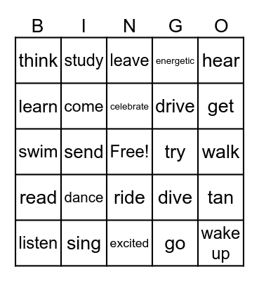 elem verbs Bingo Card