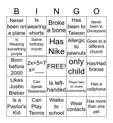 ICE BREAKER Bingo Card