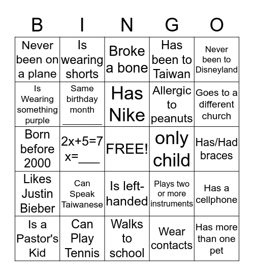 ICE BREAKER Bingo Card