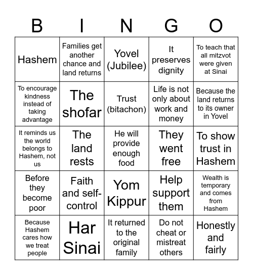 Parsha of the Week Bingo Card