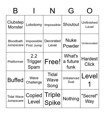 Recent Tab Geometry Dash Bingo Card