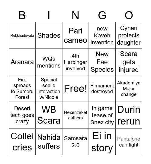 Luna 7 Livestream Bingo Card