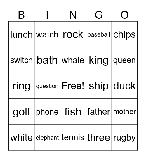 upper bingo Card