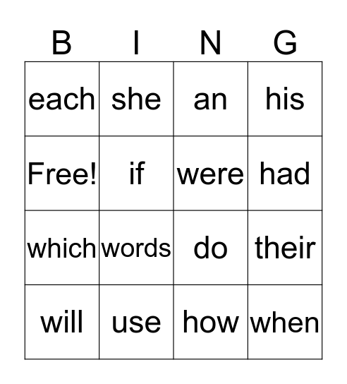 Daniels Sight Words #5 Bingo Card