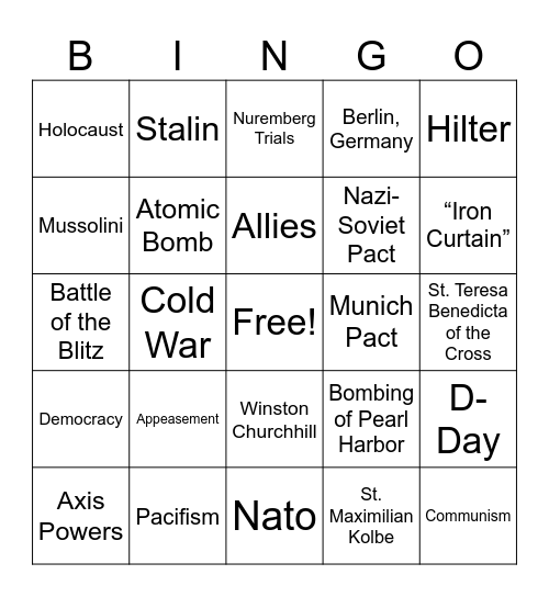 WW2 Review Bingo Card