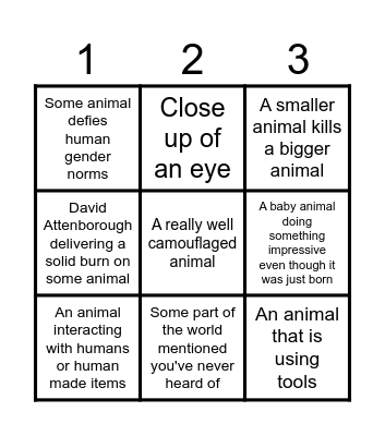 Planet Earth 3 Bingo Card