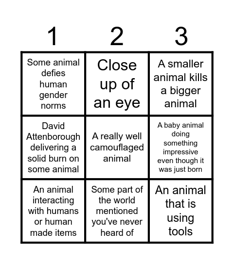Planet Earth 3 Bingo Card