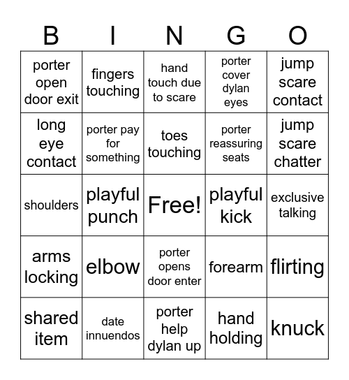 Dylan Porter date extravaganza Bingo Card