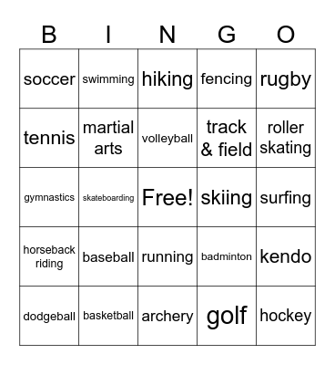 Sports Bingo Card