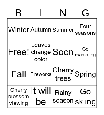 Seasons Bingo Card