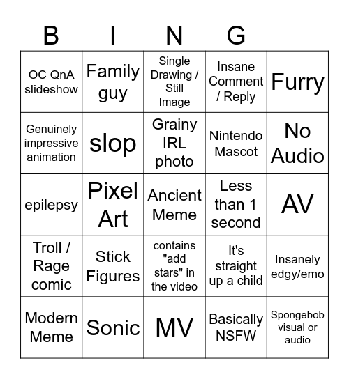 Flipnote Sudomemo Bingo Card