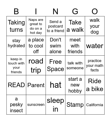 Summer Joys Bingo Card