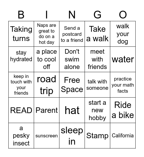 Summer Joys Bingo Card