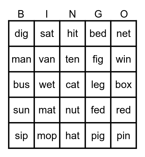 Phonics Bingo Card
