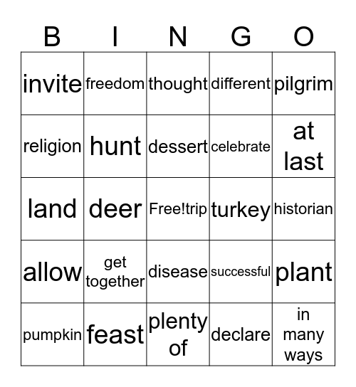 unit 5 thanksgiving Bingo Card