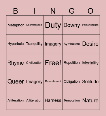 Literary Device & Keywords Bingo Card