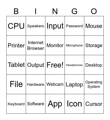 Hardware and Software Bingo Card
