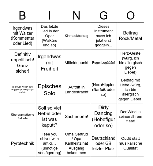 ESC 2026 Bingo Card