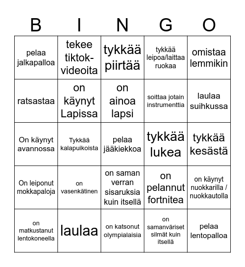 Tutustumisbingo Card