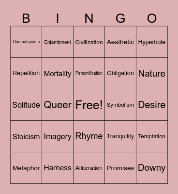 Literary Devices & Keywords Bingo Card