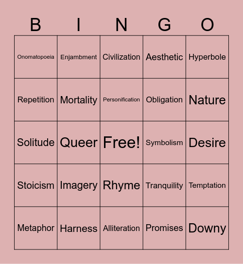 Literary Devices & Keywords Bingo Card