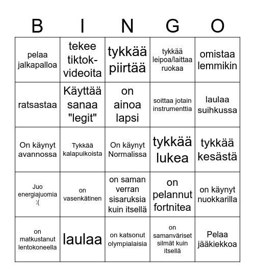 Tutustumisbingo Card