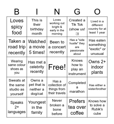 Get to know Me Bingo Card