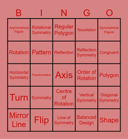 symmetry Bingo Card