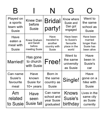 Susie Bingo Card