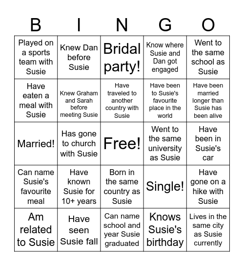 Susie Bingo Card