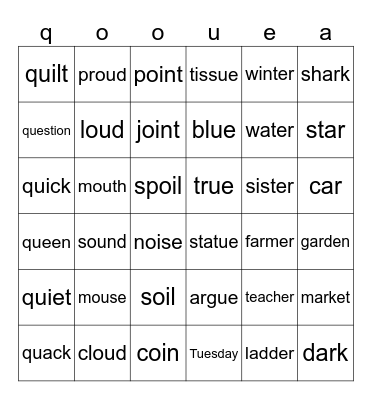 Group  Jolly Phonics Bingo Card