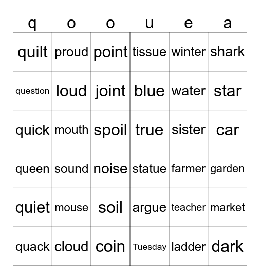 Group  Jolly Phonics Bingo Card