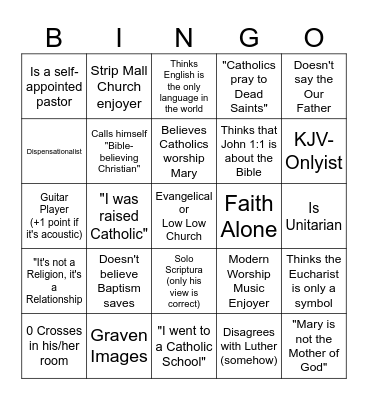 Evangelical Bingo Card