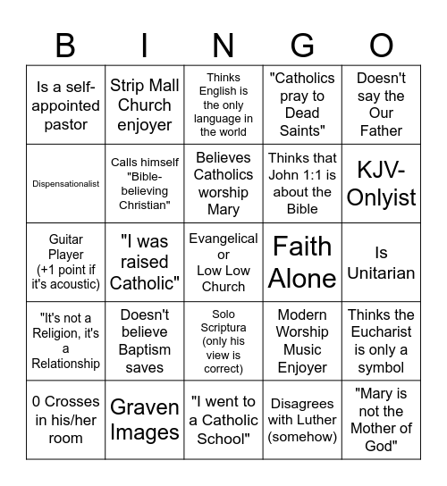 Evangelical Bingo Card