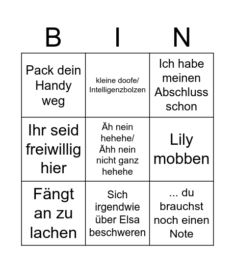 Boose Bingo Card