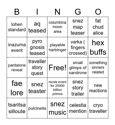 6.6 live stream Bingo Card