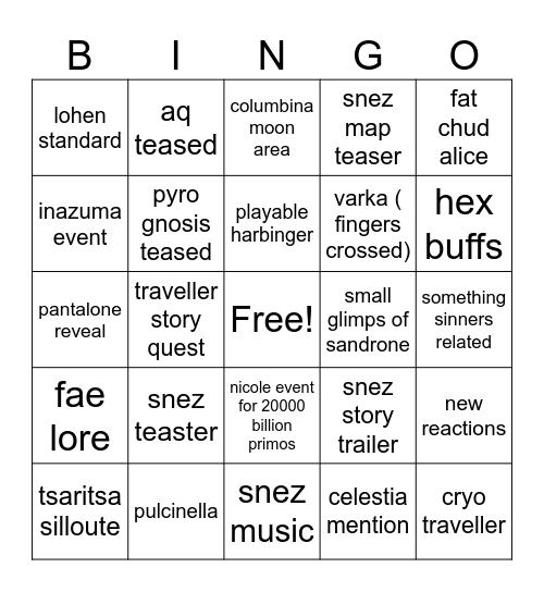 6.6 live stream Bingo Card