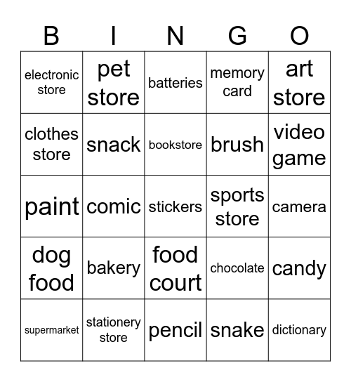 stores & items Bingo Card