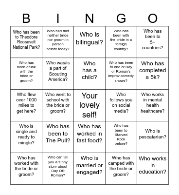 Wedding Mingle Bingo! Bingo Card