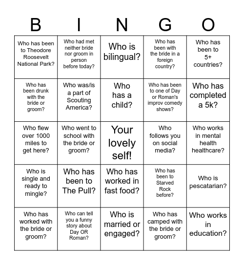 Wedding Mingle Bingo! Bingo Card