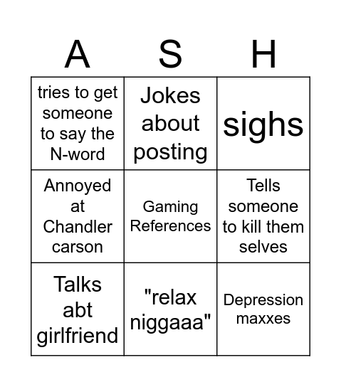 Ash Bingo Card