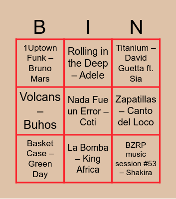 BINGO MUSICAL Bingo Card