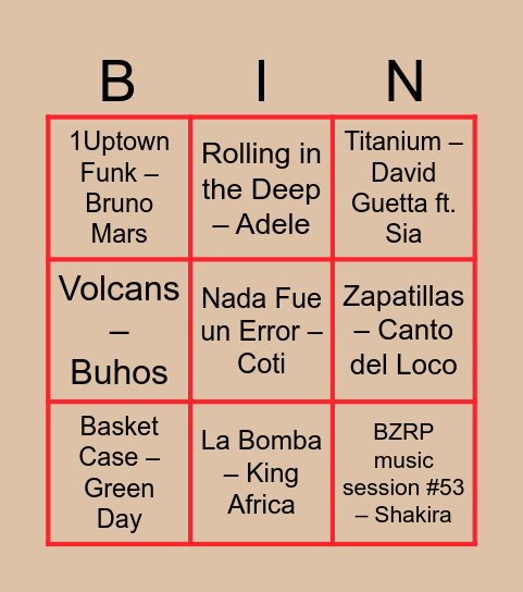 BINGO MUSICAL Bingo Card