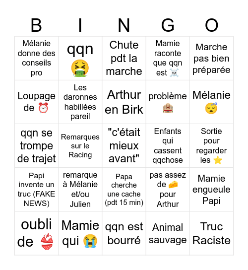 Bingo du Week-end famille Bingo Card