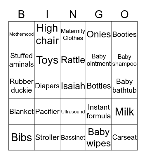 Brittany's Baby Shower Bingo Card