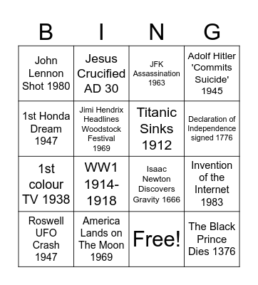 History Bingo Card