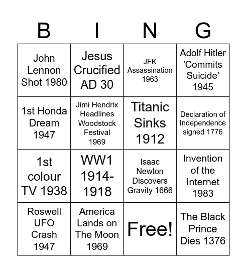 History Bingo Card