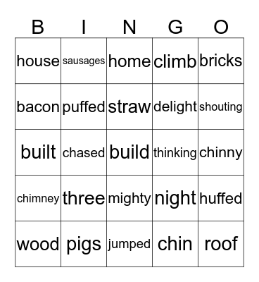 The Three Little Pigs Bingo Card